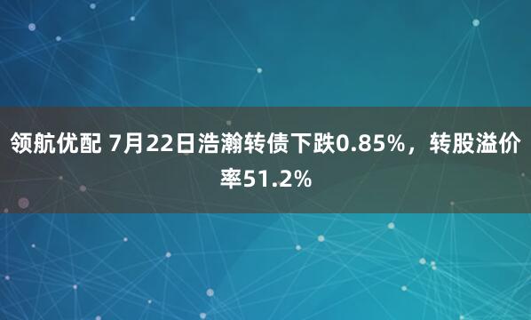领航优配 7月22日浩瀚转债下跌0.85%，转股溢价率51.2%